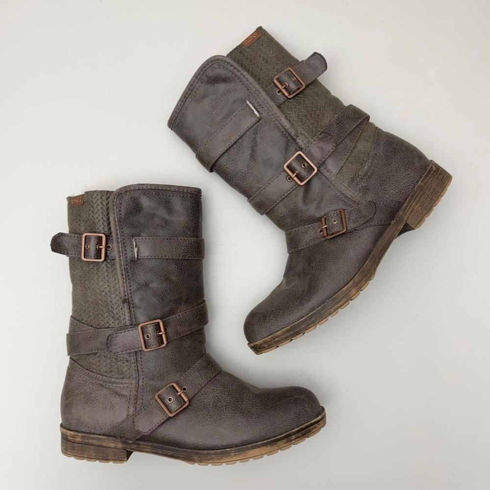 Roxy Rudy Boot mid-calf boots faux-leather finish triple side buckle size 10
